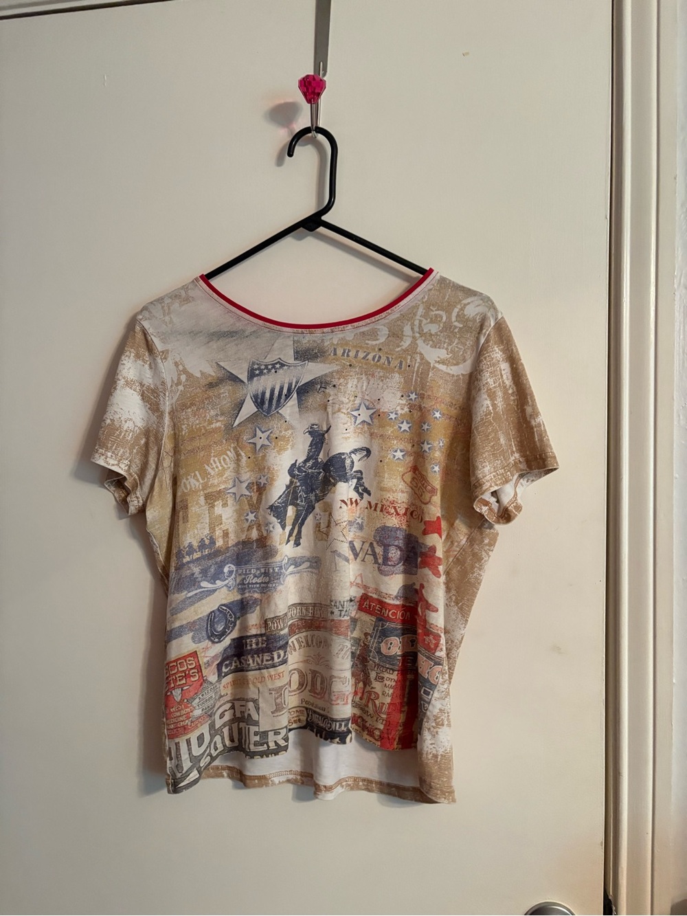 Rebecca Malone Beige Graphic Tee with Pink Trim